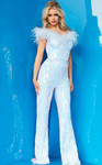 Jovani 22348 Embellished Feather Neckline Sequin Jumpsuit