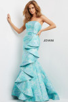 Jovani 08093 Strapless Straight Neck Ruffle Skirt Wrap Gown