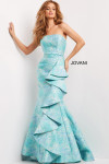 Jovani 08093 Strapless Straight Neck Ruffle Skirt Wrap Gown