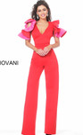 Jovani 68736 Ruffle Sleeve V-Neck Scuba Evening Jumpsuit