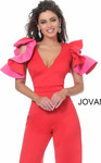 Jovani 68736 Ruffle Sleeve V-Neck Scuba Evening Jumpsuit