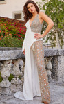 Jovani S07530 One Sleeve Beaded Low V Neck Couture Jumpsuit