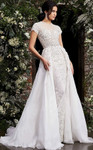 Jovani S50581 Sheer Neck Short Sleeve Beaded Wedding Gown