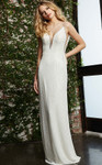 Jovani S03882 Beaded Sheer Plunging Neck Long Wedding Gown