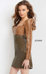 Jovani 09585 Long Sleeve Vegan Leather Square Neck Dress