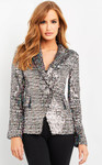 Jovani M04827 Long Sleeves V-Neck Sequin Blazer Dress