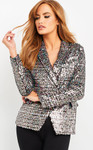 Jovani M04827 Long Sleeves V-Neck Sequin Blazer Dress