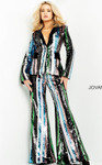 Jovani M02942 Stripe Sequin Two Piece Contemporary Pant Suit