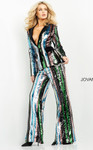 Jovani M02942 Stripe Sequin Two Piece Contemporary Pant Suit