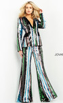 Jovani M02942 Stripe Sequin Two Piece Contemporary Pant Suit