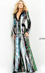 Jovani M02942 Stripe Sequin Two Piece Contemporary Pant Suit