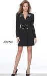 Jovani M03416 Long Sleeves Double Button Blazer Dress