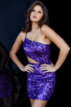 Jovani 22705 One Shoulder Sequin Spaghetti Strap Short Dress