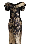 Janique 1939 Off-shoulder Folded Neck Short Sleeves Dress