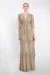 Janique 210722 Quarter Length Sleeve V-neck Sheer Long Dress