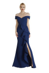 Janique K6876 Off Shoulder Sleeves Ruffle Slit Trumpet Gown