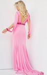 Jovani 08482 Deep V-neck Embellished Belt Long Sleeves Dress