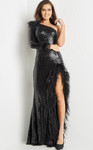 Jovani 22895 One Sleeve Embellished Sequin Feather Dress