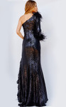 Jovani 22895 One Sleeve Embellished Sequin Feather Dress