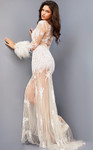 Jovani JB07527 Sheer V-neck Embellished Long Sleeve Dress