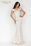 Terani Couture 2011M2167 V-neck Long Stretch Jacquard Dress
