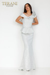 Terani Couture 2011M2167 V-neck Long Stretch Jacquard Dress