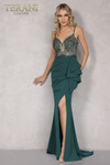 Terani Couture 2221E0352 Emerald Long Crepe Evening Dress