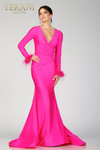 Terani Couture 231P0074 Deep V-Neck Full Sleeve Long Gown
