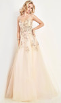 Jovani Prom JVN03014 Floral Appliqued V Neck Gown