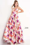 JVN by Jovani JVN04479 Floral Print Spaghetti Strap Dress