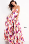 JVN by Jovani JVN04479 Floral Print Spaghetti Strap Dress