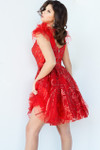 Jovani 09466 Feather Shoulder V-neck Embellished Short Dress