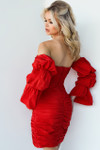 Jovani 07558 Bubble Sleeves Off Shoulder Cocktail Dress
