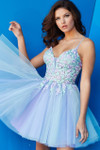 Jovani 09728 Plunging Neck Floral Embroidered Cocktail Dress