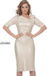 Jovani 03641 Short Sleeves Ruched Waist Knee Length Dress