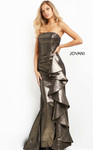 Jovani 07582 Metallic Strapless Ruffled Long Evening Gown