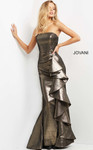 Jovani 07582 Metallic Strapless Ruffled Long Evening Gown