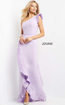 Jovani 08527 One Shoulder Pleated Cap Sleeve Evening Dress