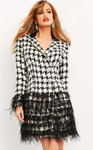 Jovani M1043 Long Sleeves Feather Embellished Blazer Dress