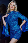Jovani 09729 Sequin High Neck Slit Sleeves Cocktail Dress