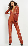 Jovani 05345 V-Neck Sequin Long Sleeve Contemporary Jumpsuit