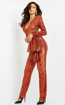 Jovani 05345 V-Neck Sequin Long Sleeve Contemporary Jumpsuit