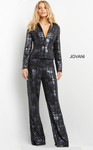 Jovani 07166 Deep V-Neck Embellished Long Sleeve Suit