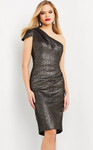 Jovani 06834 Asymmetric Neck One Shoulder Knee Length Dress