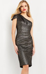 Jovani 06834 Asymmetric Neck One Shoulder Knee Length Dress