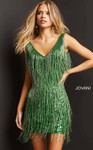 Jovani 08410 Allover Sequins Backless Fringe Cocktail Dress