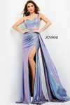 JVN by Jovani JVN04013 Metallic One Shoulder Sleeveless Gown