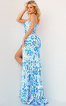 Jovani 08256 Floral Sequin Asymmetrical Sheath Long Gown