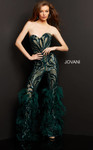 Jovani 05669 Strapless Sweetheart Feathered Long Jumpsuit