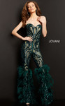 Jovani 05669 Strapless Sweetheart Feathered Long Jumpsuit